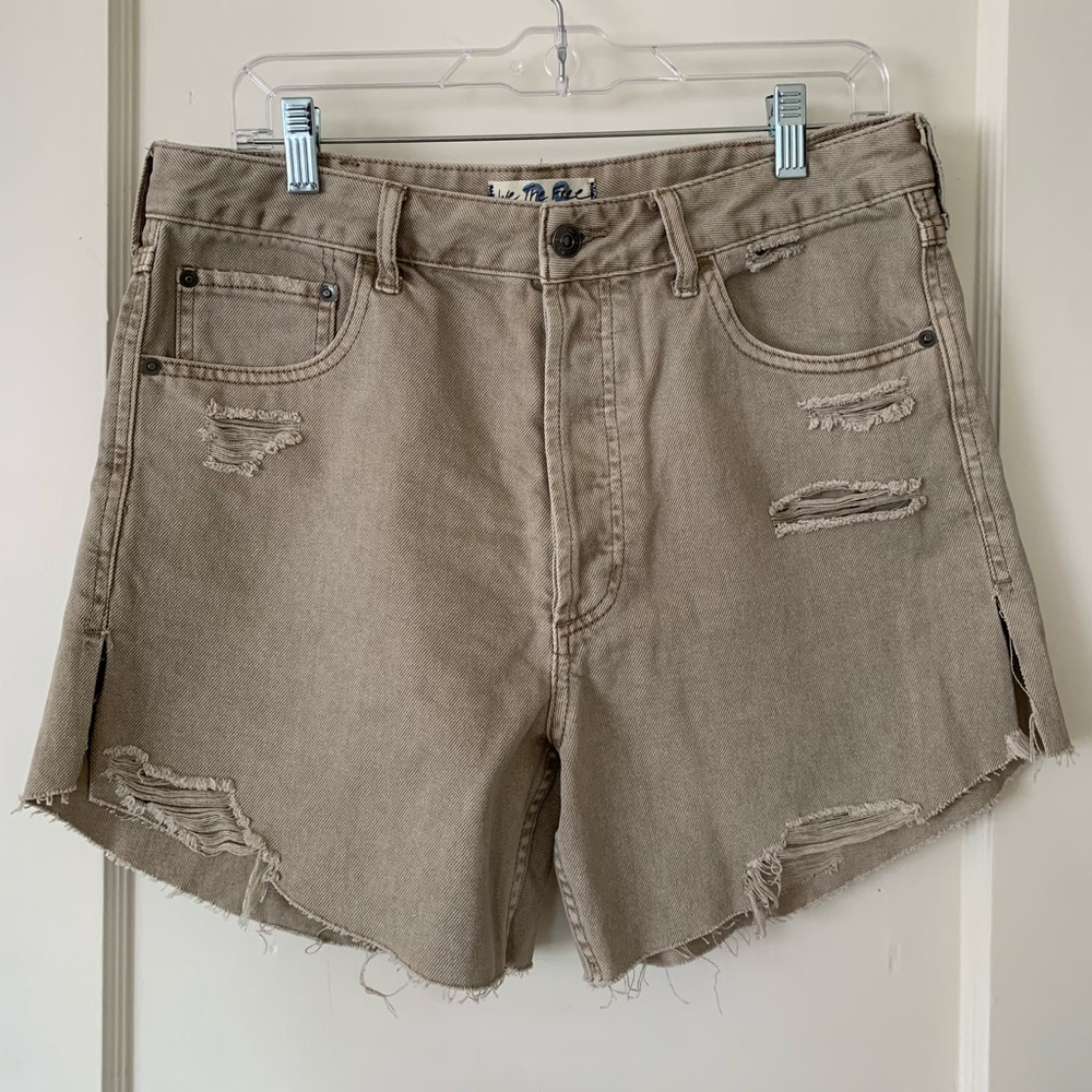 We The Free Tan Jean Shorts Distressed High-Waisted